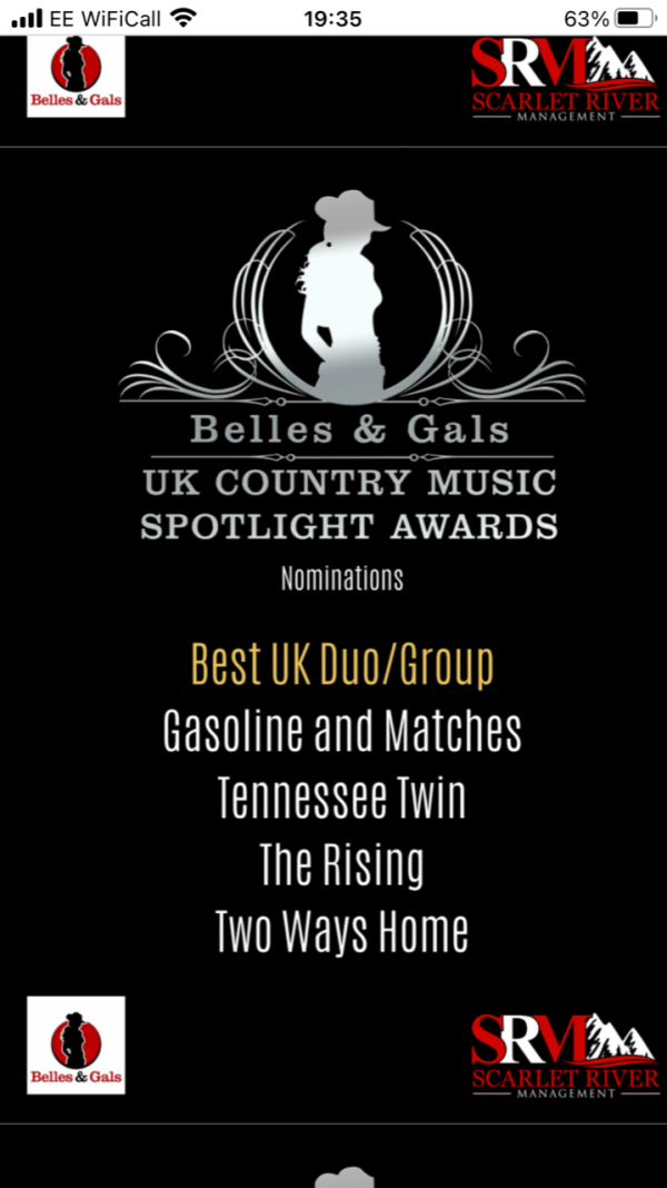 Preview image for blog post - Tennessee Twin - Tennessee Twin nominated for two UK Country Awards!