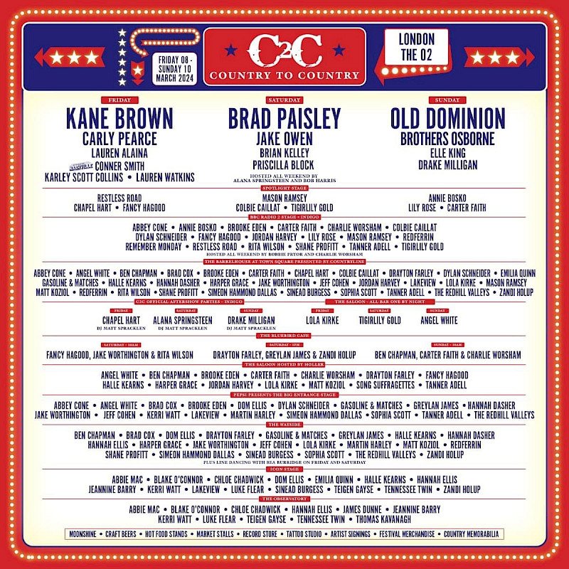 Preview image for blog post - C2C set times confirmed!